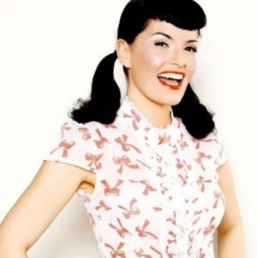 Bettie Page black bows sheer button down blouse